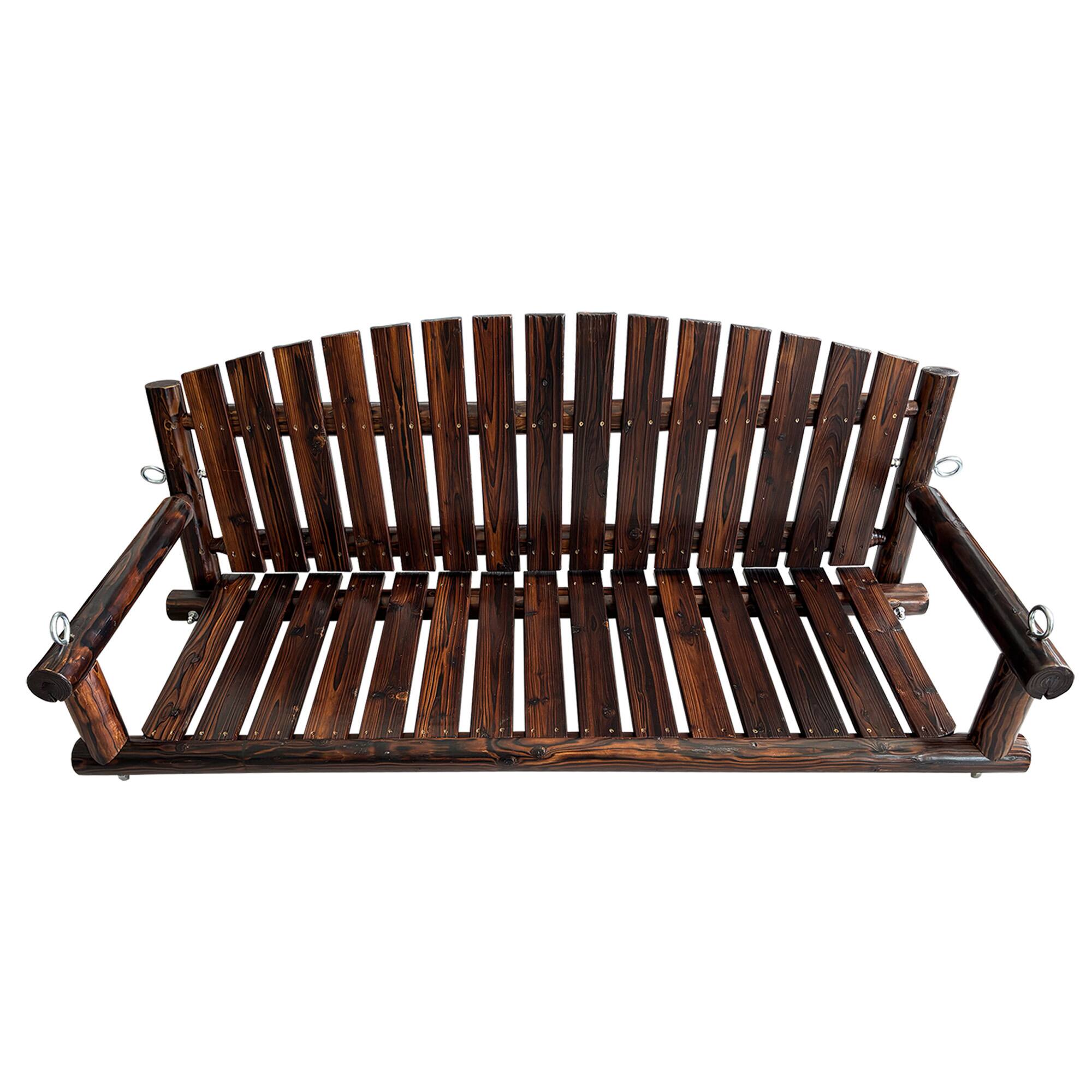 Alt View 4. Fortune Candy - 5FT Rustic Fir Wood Porch Swing, Handcrafted Outdoor Hanging Bench, Heavy-Duty 900lbs, Weather-Resistant - Deep Brown.