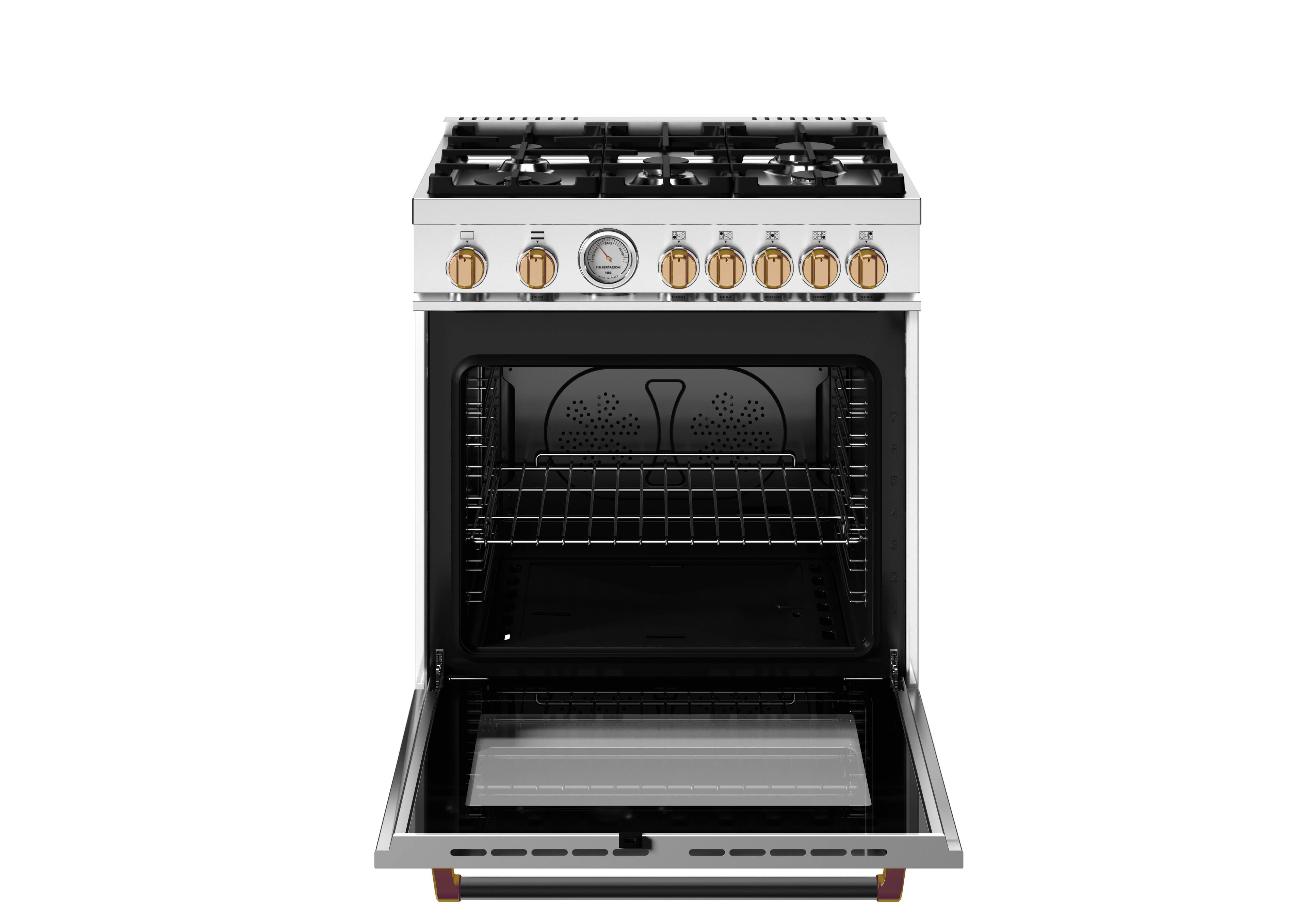 Left. Bertazzoni - 30" Master Series All-Gas Range - Bianco Matte / Brushed Gold - Bianco Matt.