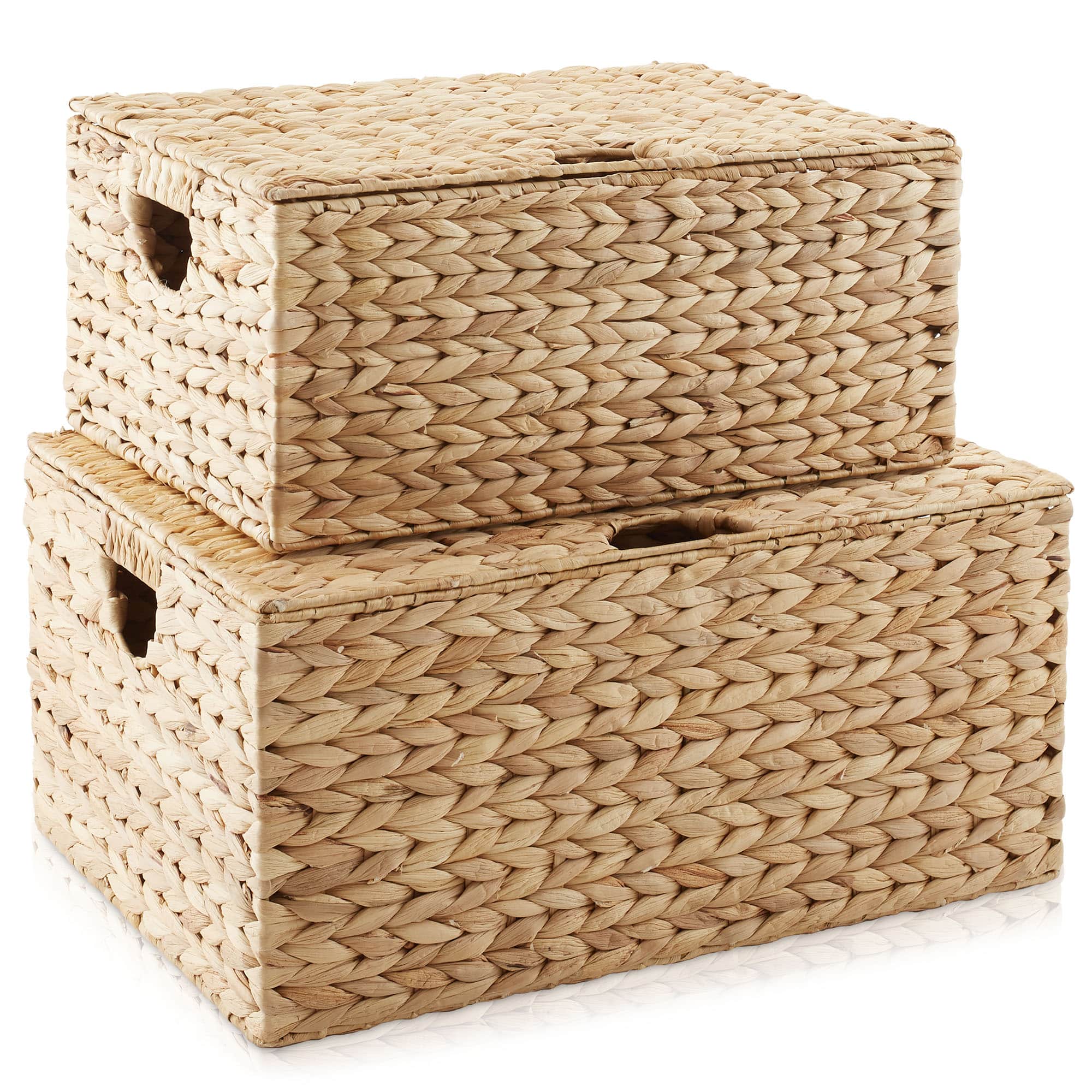 Casafield - Water Hyacinth Rectangular Storage Baskets with Lids, Nesting Basket Sets - Natural - Hyacinth