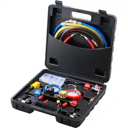 VEVOR - 4 Way AC Gauge - AC Manifold Gauge Set for R134A R22 R12 R410A Refrigerant, Freon Gauges with 5ft Hoses, Couplers - Black