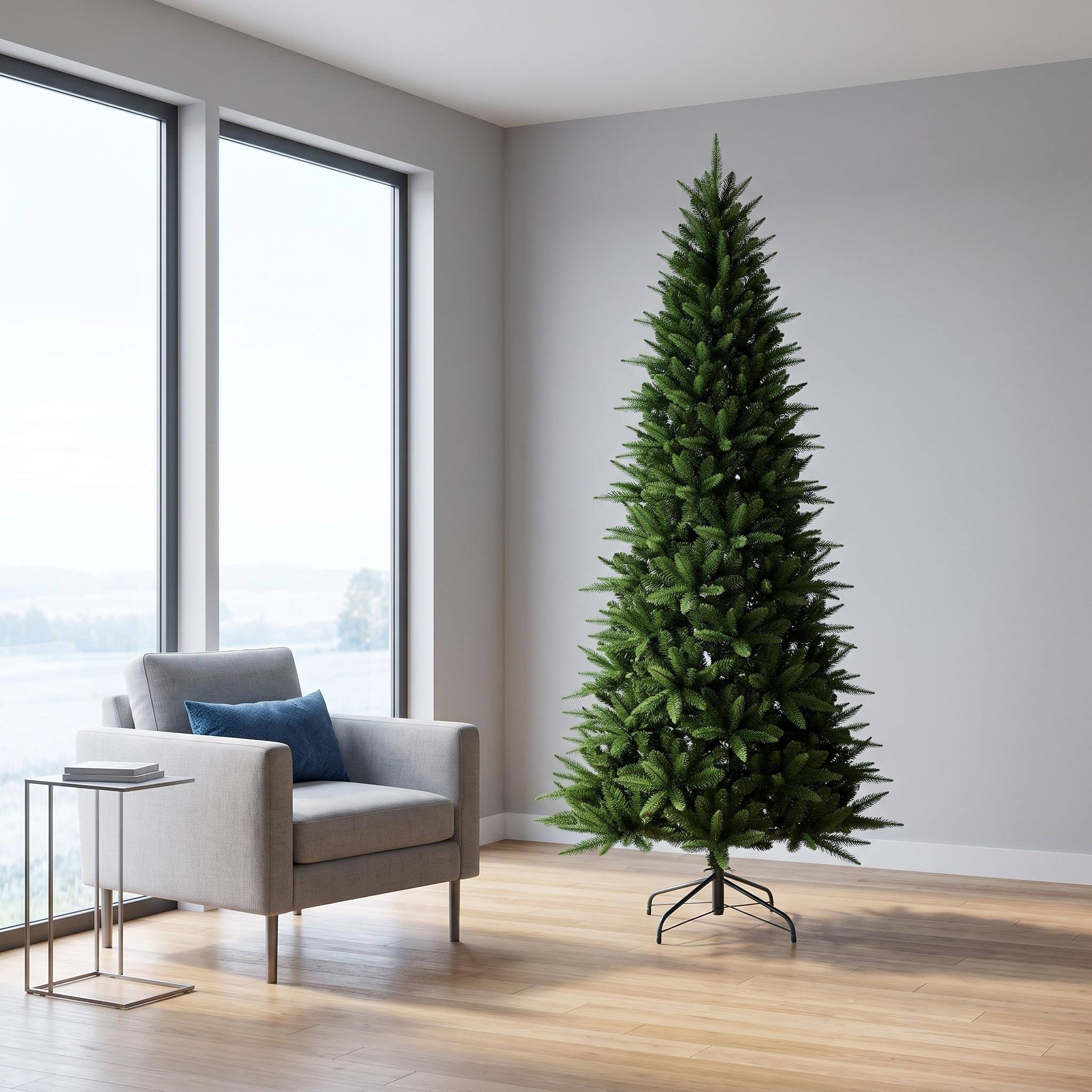 Angle. Forest'nSky - 5 ft. Green Slim Christmas Tree with 610 PE and PVC Tips and Metal Stand - Green.