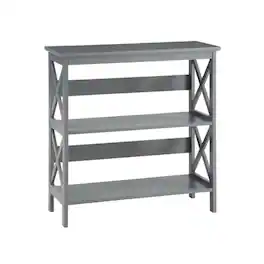 FurniFact - Wooden 3-Tier Bookcase with Non-Lead Base Paint and Storage Shelves - Gray