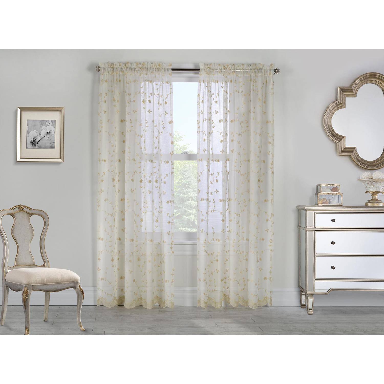 Front. Commonwealth Home Fashions - Commonwealth Habitat Grandeur Deep Scalloped Embroidery Pole Top Window Panel - 52x84" - Cream - Cream.