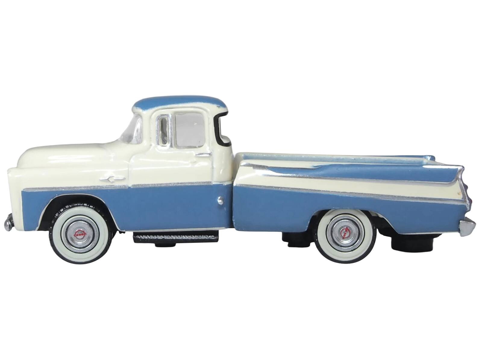 Alt View 1. Oxford Diecast - 1957 Dodge D100 Sweptside Pickup Truck Ice Blue and Glacier White 1/87 (HO) Diecast Model Car by Oxford Diecast.