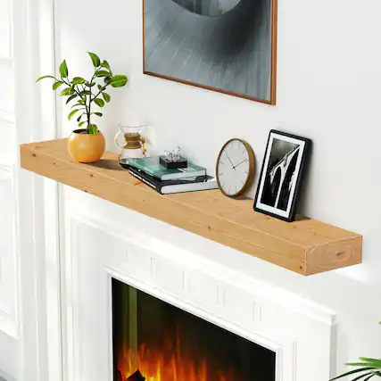 Front. TinyHomie - 72inch DIY Floating Fireplace Shelves Wall Mounted Natural Wood 72inch x8inch x3inch.