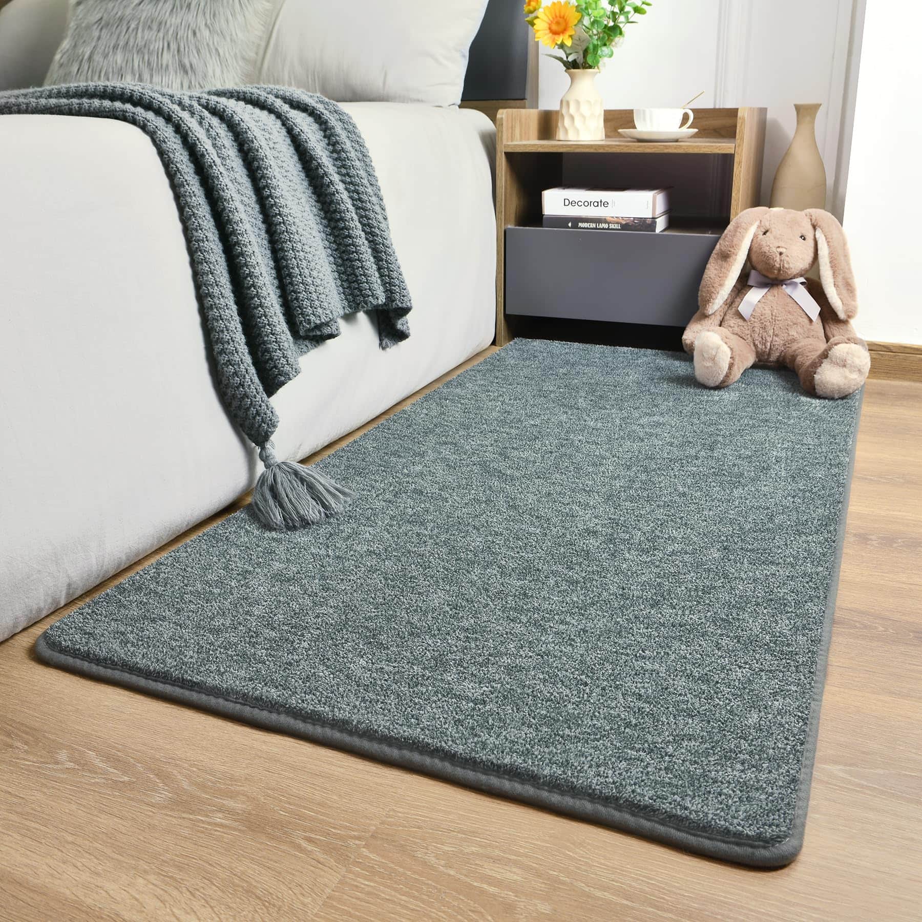 Fabibe - 4X6 BROWN WHITE Modern Minimalist Machine Washable Cotton Indoor KEEKO AREA FOR LIVING ROOM, SOFT MODERN MEMORY - Grey-green 2' x 4' (Rectangular)