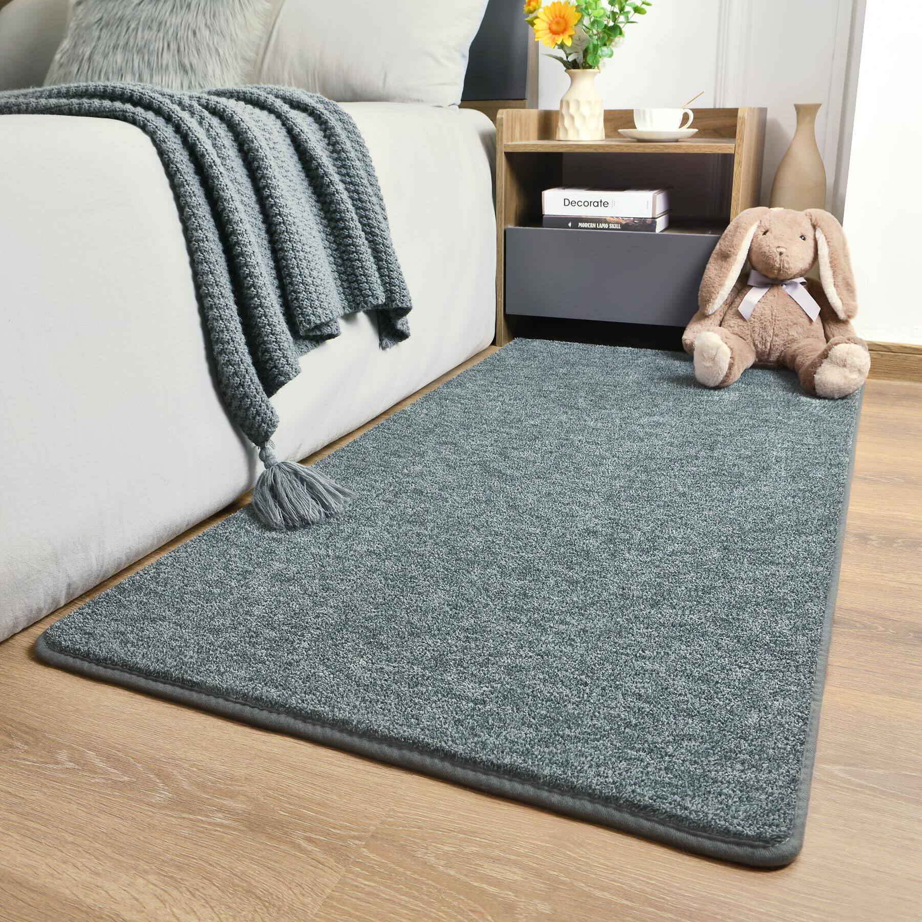 Fabibe - 4X6 BROWN WHITE Modern Minimalist Machine Washable Cotton Indoor KEEKO AREA FOR LIVING ROOM, SOFT MODERN MEMORY - Grey-green 2' x 4' (Rectangular)