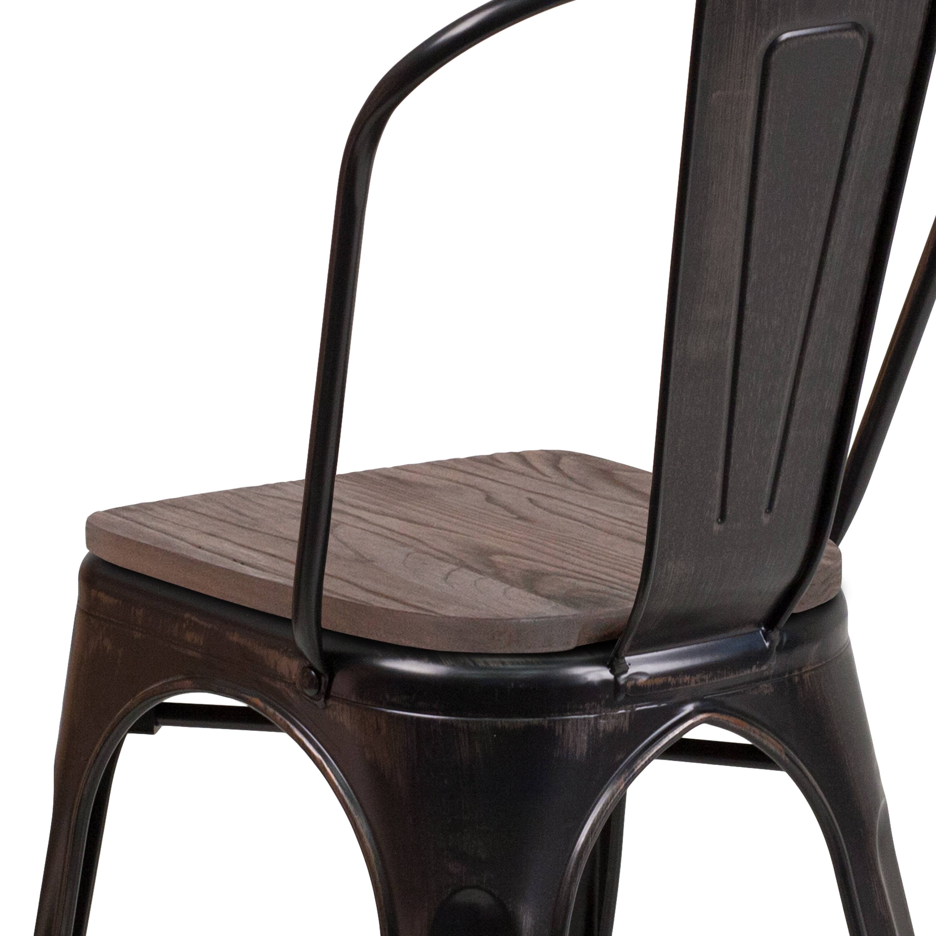 Alt View 9. Emma + Oliver - 4 Pack Metal Stackable Chair with Wood Seat - Black-Antique Gold.