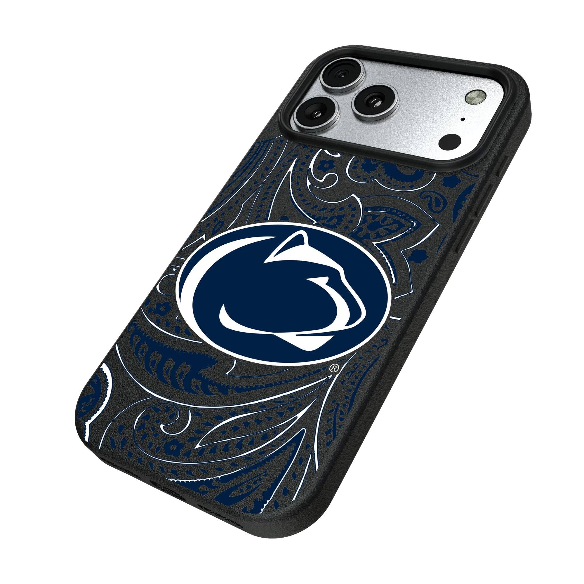 Alt View 1. Keyscaper - Penn State Nittany Lions Paisley iPhone Magnetic Bump Case - 16 Pro Max - Black.