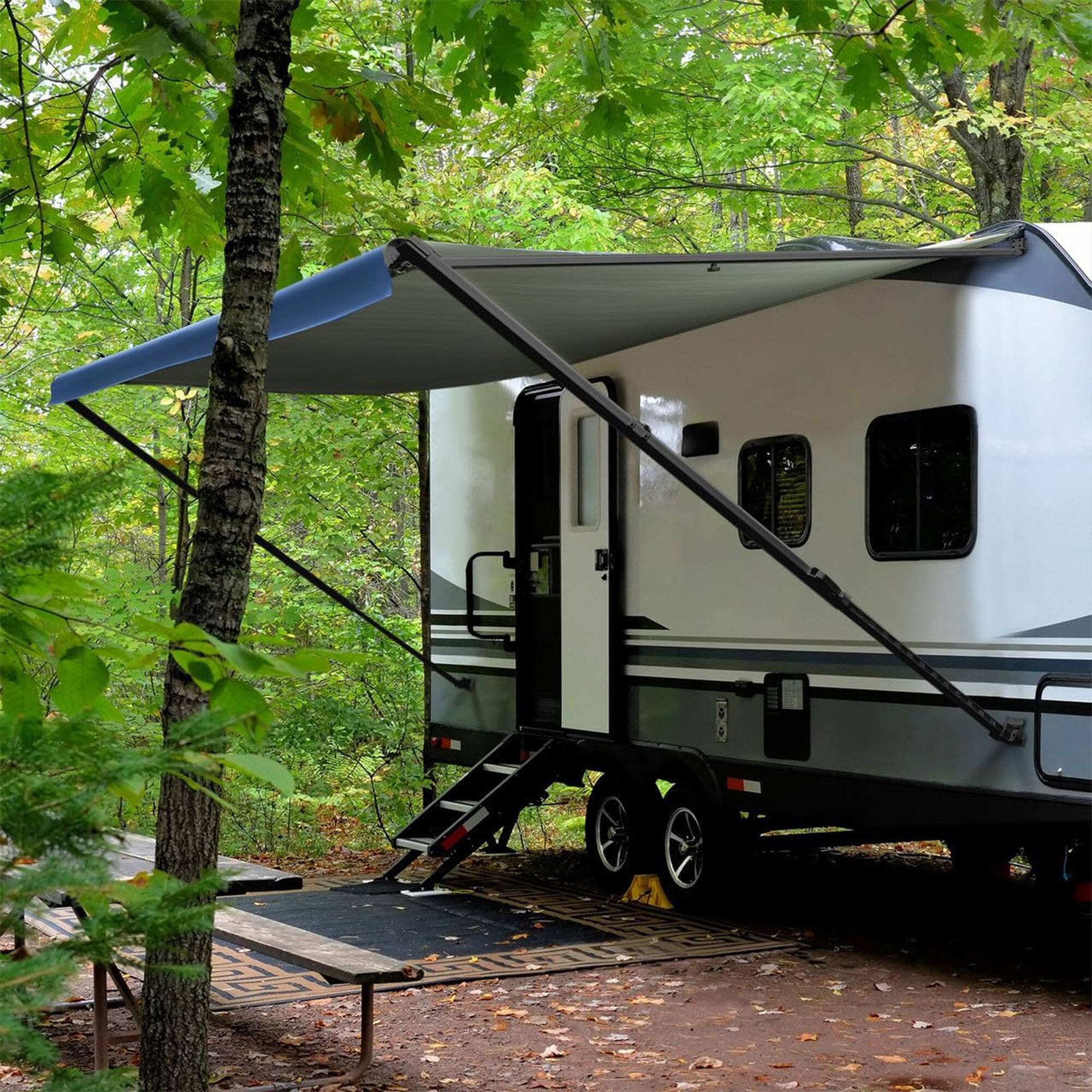 Alt View 3. RecPro - RecPro RV 21 Ft Awning Frame with Durable Fabric Outdoor Camper Cover, Charcoal - Charcoal.