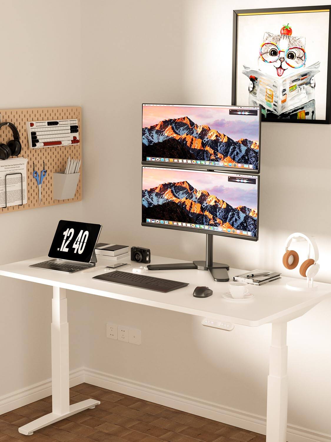 Alt View 1. ThinkLink Electronic - Dual Monitor Stand Free Standing Desk Mount Arm Fits Two Screens Fully Adjustable Arms Max Vesa ml7802 - Default.