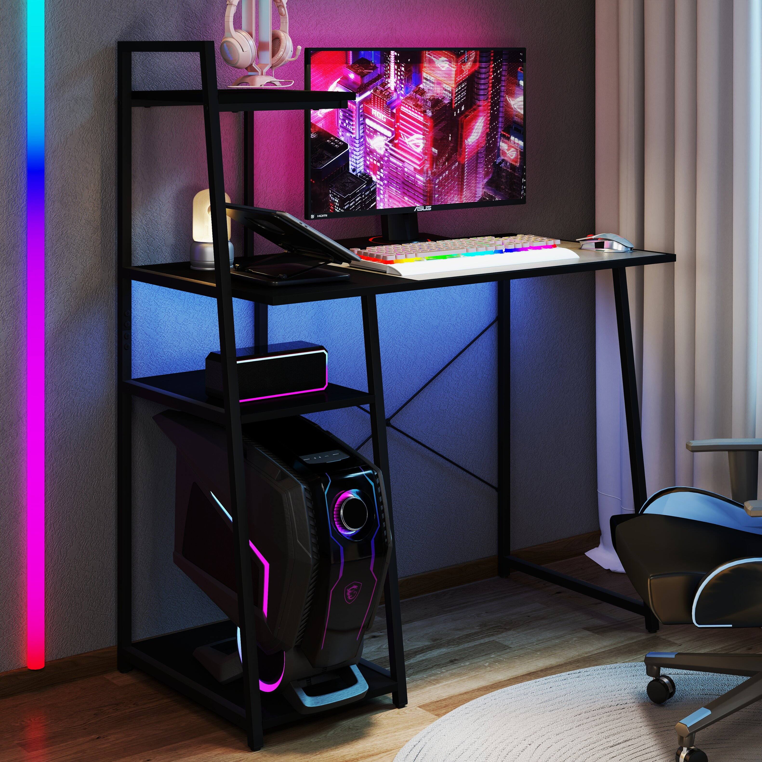 Alt View 4. Gymax - Gymax Home Office Desk PC Laptop Workstation w/ Bookshelf Host Stand Metal Frame Black - Black.