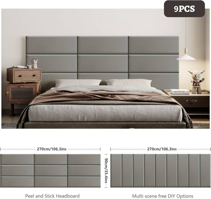 9PCS
ARCHITECTURE
Peel and Stick Headboard
270cm/106.3ins
90cm/35.4ins
Multi-scene free DIY Options
270cm/106.3ins