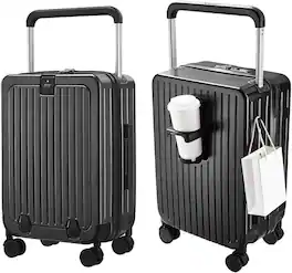 Quick Deer - 20" Front Opening Carry On Suitcase with Laptop Storage, TSA Lock & 8 Spinner Wheels - Graphite