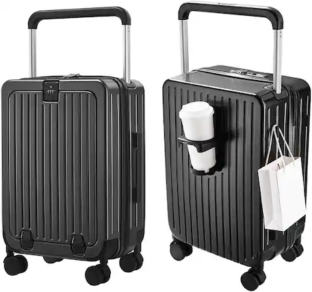 Front. Quick Deer - 20" Front Opening Carry On Suitcase with Laptop Storage, TSA Lock & 8 Spinner Wheels - Graphite.