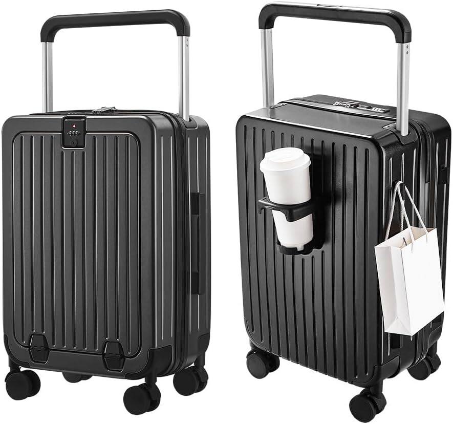 Front. Quick Deer - 20" Front Opening Carry On Suitcase with Laptop Storage, TSA Lock & 8 Spinner Wheels - Graphite.