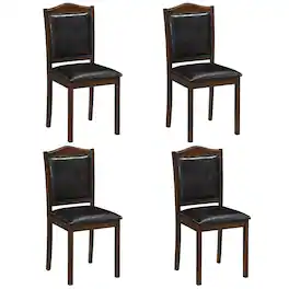 Gymax - Wooden Dining Chairs Set of 4 Faux Leather Upholstered Kitchen Side Chairs Walnut & Black - Brown