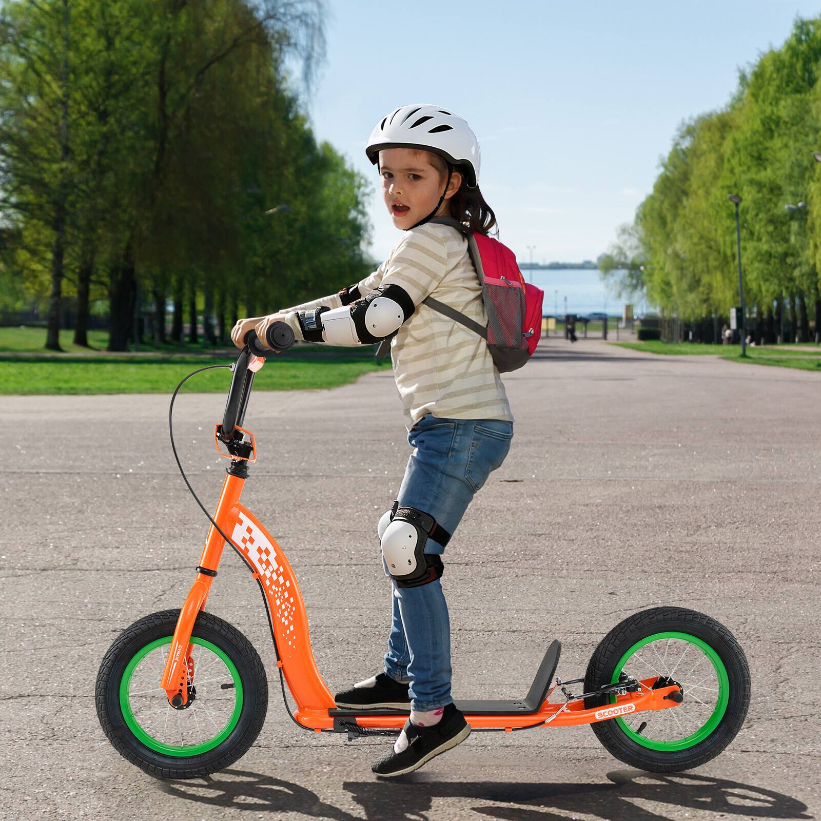 Alt View 1. Gymax - Gymax Kids Scooter w/ Adjustable Height Handlebar 12-Inch Inflatable Wheels Handbrake Orange - Orange.