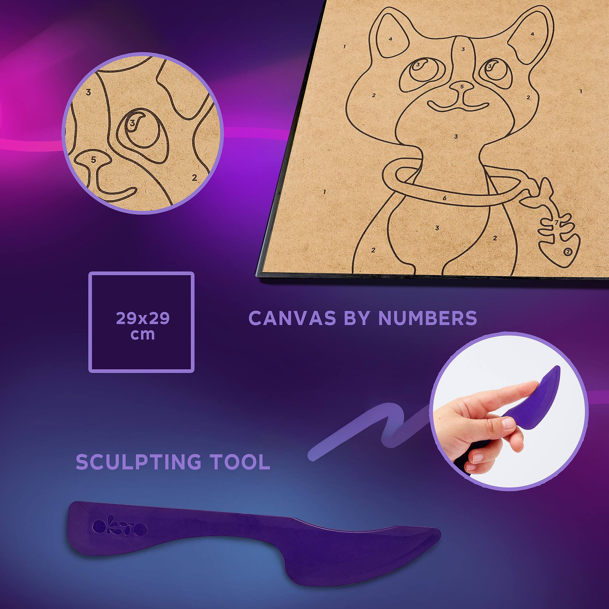3 3 5 2 29x29 cm CANVAS BY NUMBERS SCULPTING TOOL