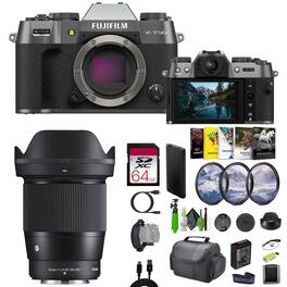 Fujifilm - X-T50 Mirrorless Camera + Sigma 16mm Contemporary Lens + Accessories - Charcoal