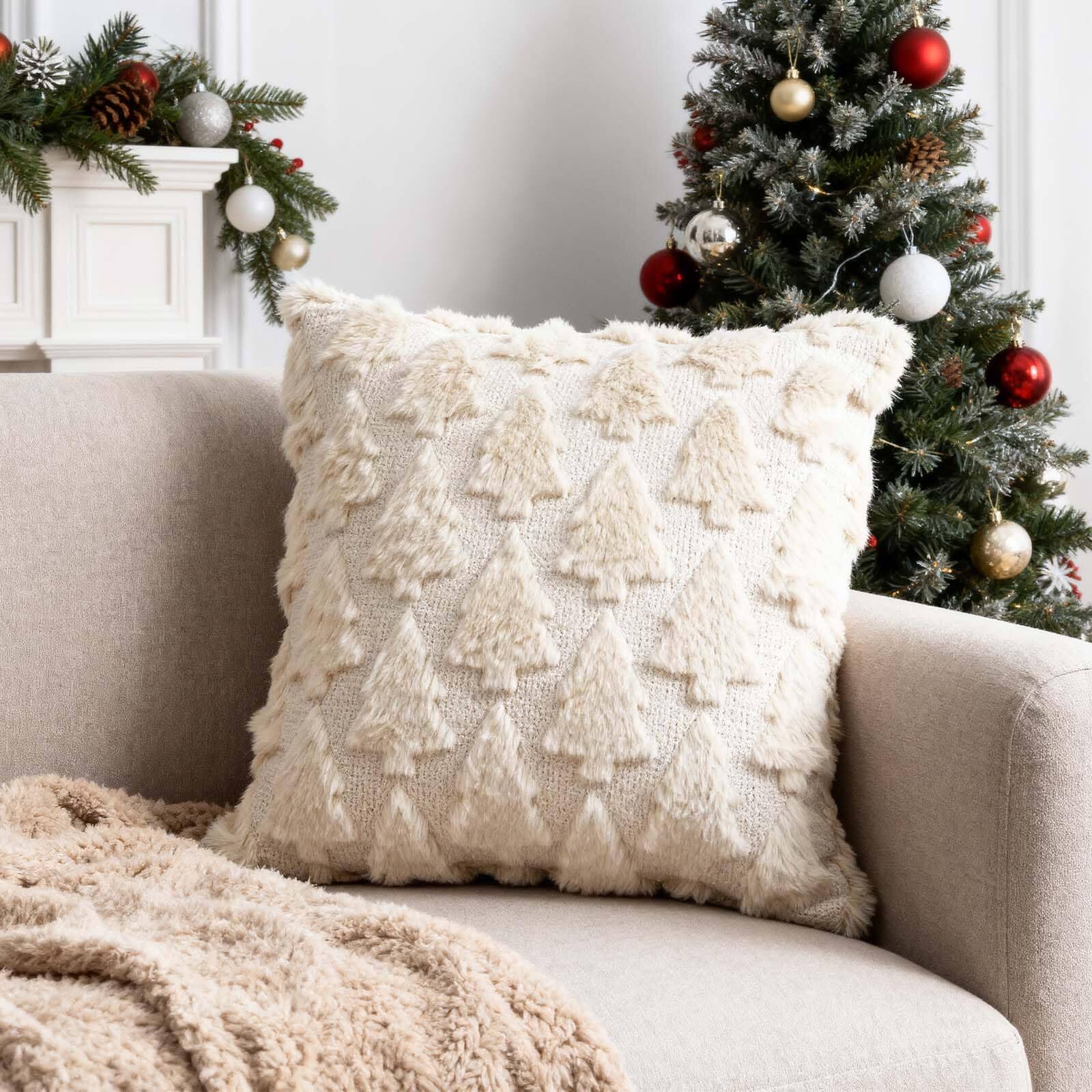 Left. Stylel Star - ONFAON Christmas Decorations -Christmas Pillow Covers 18 x 18 Inches Set of 2,Soft Plush Faux Fur Wool Beige Xmas Tre... - Fall13.
