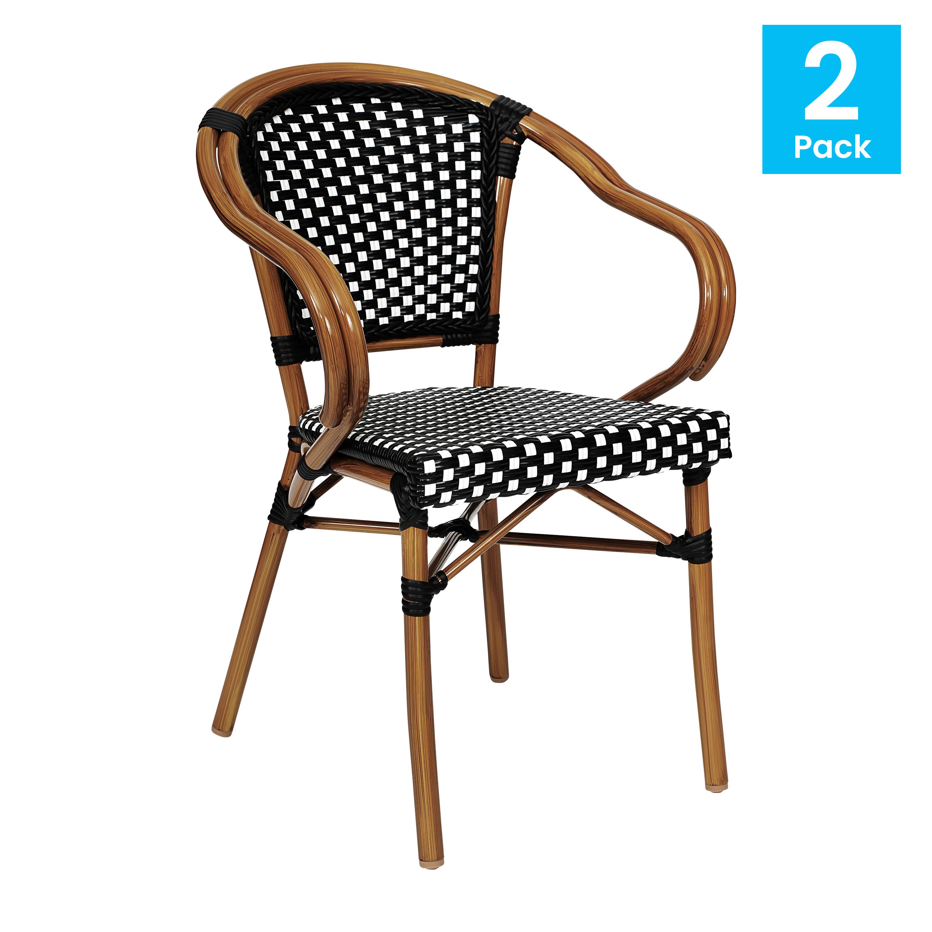 Alt View 1. Emma + Oliver - 2 Pack Stacking Bistro Chair with Metal Frame & PE Seat - Black & White/Natural Frame.