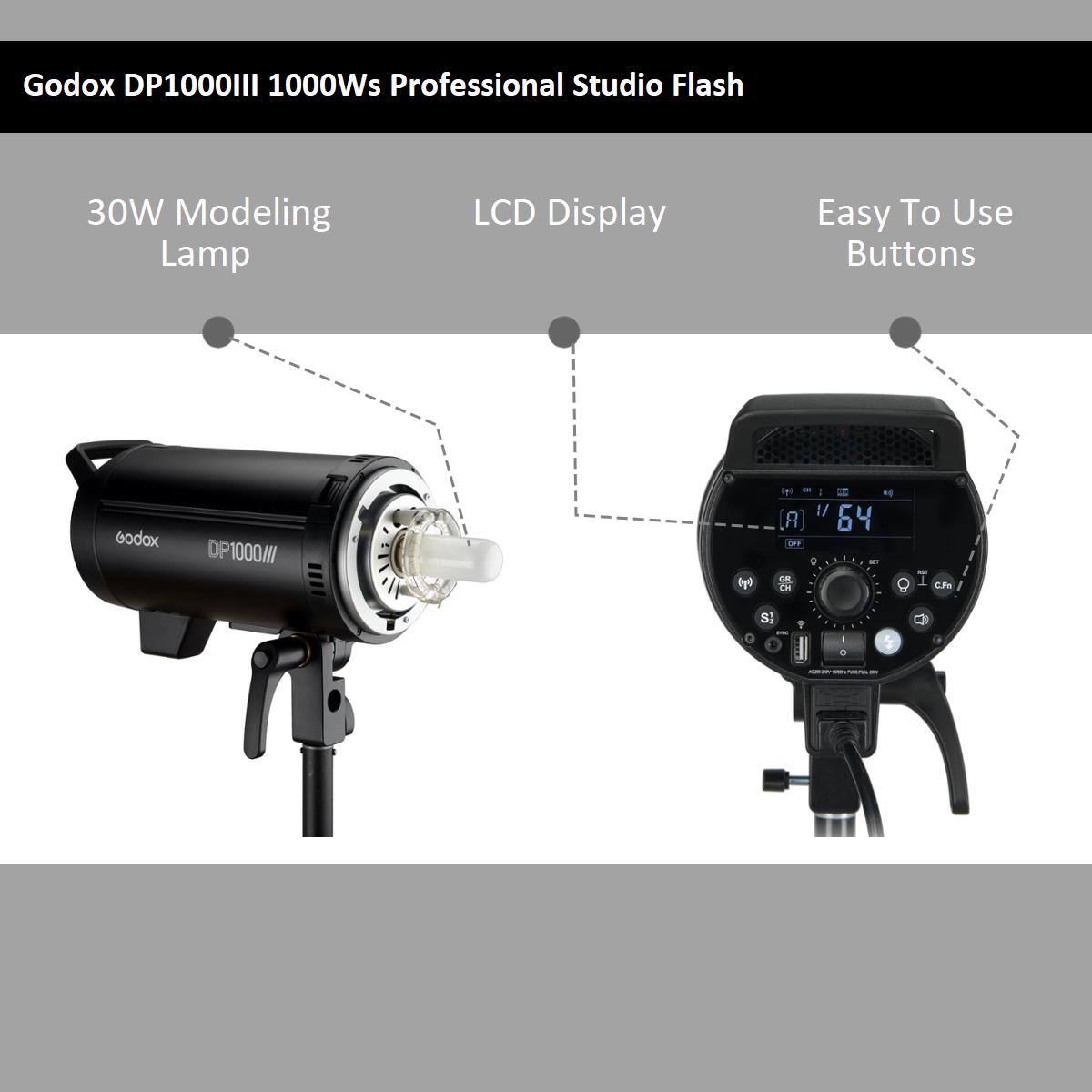Godox DP1000III 1000Ws Professional Studio Flash 30W Modeling Lamp LCD Display Easy To Use Buttons