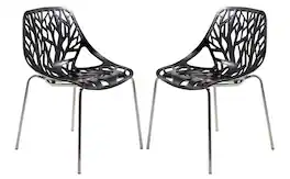 LeisureMod - Asbury Set of 2 Modern Stackable Dining Chair with Chrome Steel Legs and Cut Out Design for Indoor Outdoor - Black