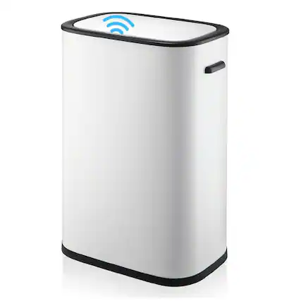 Front. GARVEE - 55 L Automatic Garbage Can, Motion Sensor Trash Can with Soft-Close Lid and Handle,Removable Inner Bucket - White.