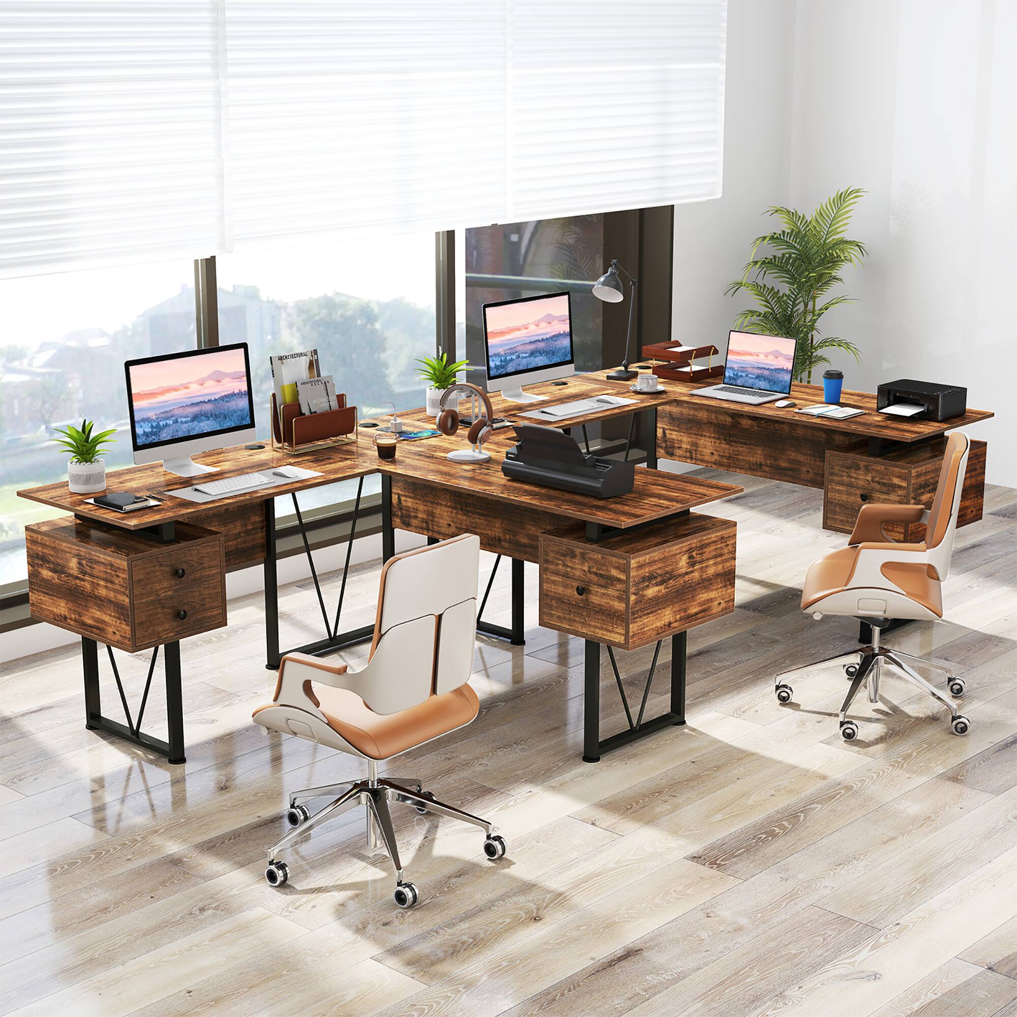 Alt View 5. Gymax - Gymax 59'' L-shaped Computer Desk w/ Charging Station Corner Desk Sturdy Metal Frame - Rustic Brown, Black.