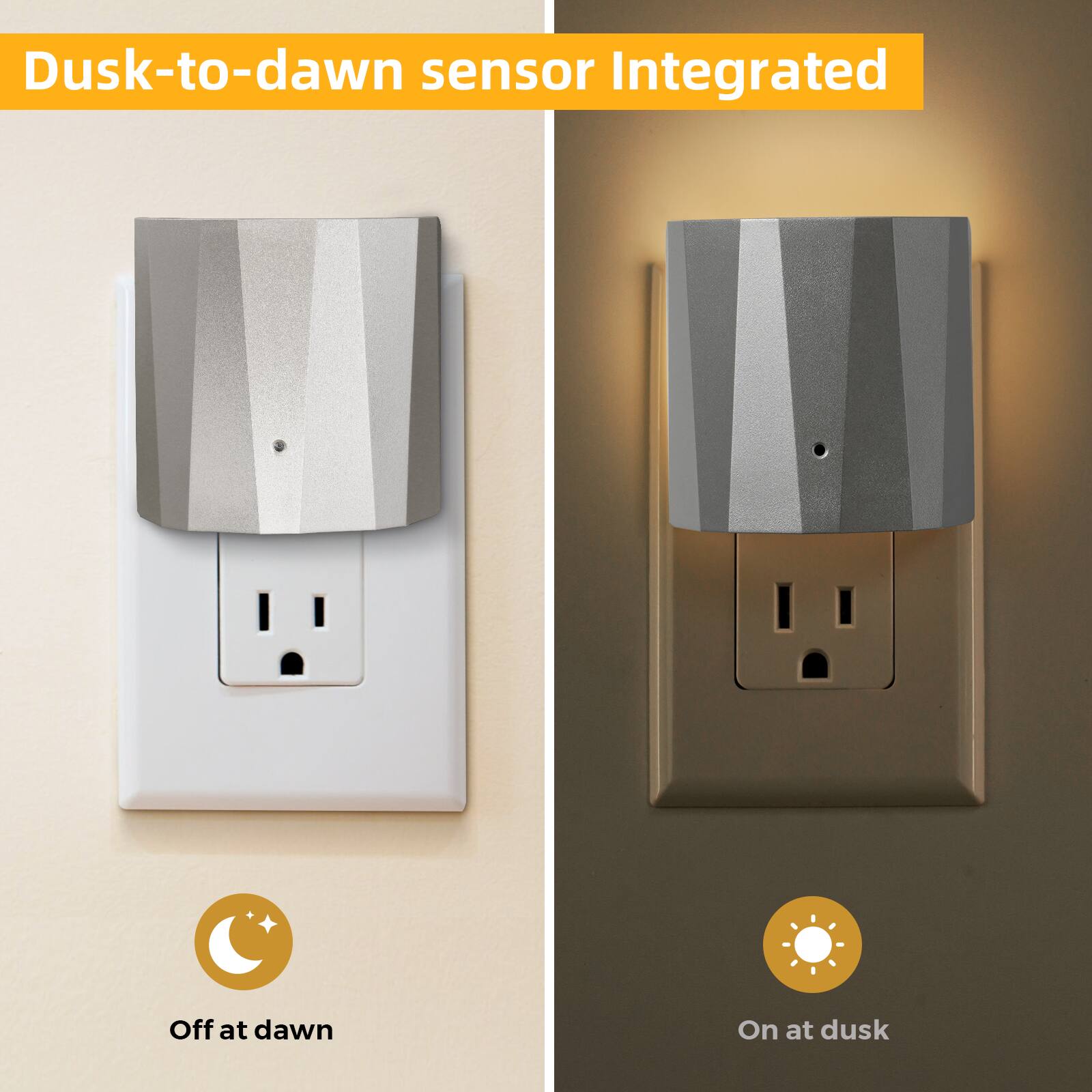 Dusk-to-dawn sensor Integrated

Off at dawn

On at dusk