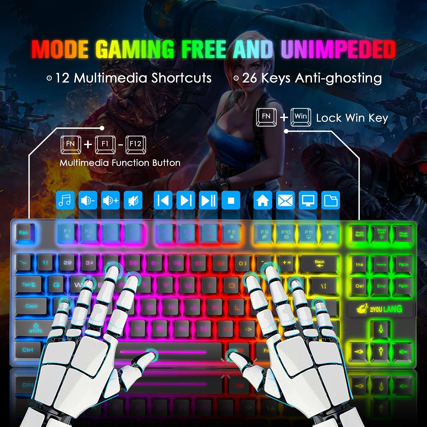 MODE GAMING FREE AND UNIMPEDED

- 12 Multimedia Shortcuts
- 26 Keys Anti-ghosting

FN + F1 - F12 Multimedia Function Button

FN + Win Lock Win Key