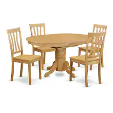 Front. East West Furniture - 5 Pc Dining room set-Oval dinette Table with Leaf and 4 Dining Chairs - Oak.