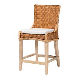 bali & pari - Derris Natural Rattan Counter Stool with Cushion - Tall Wingback Stool with Solid Mango Wood Legs and Footrest - Light Honey