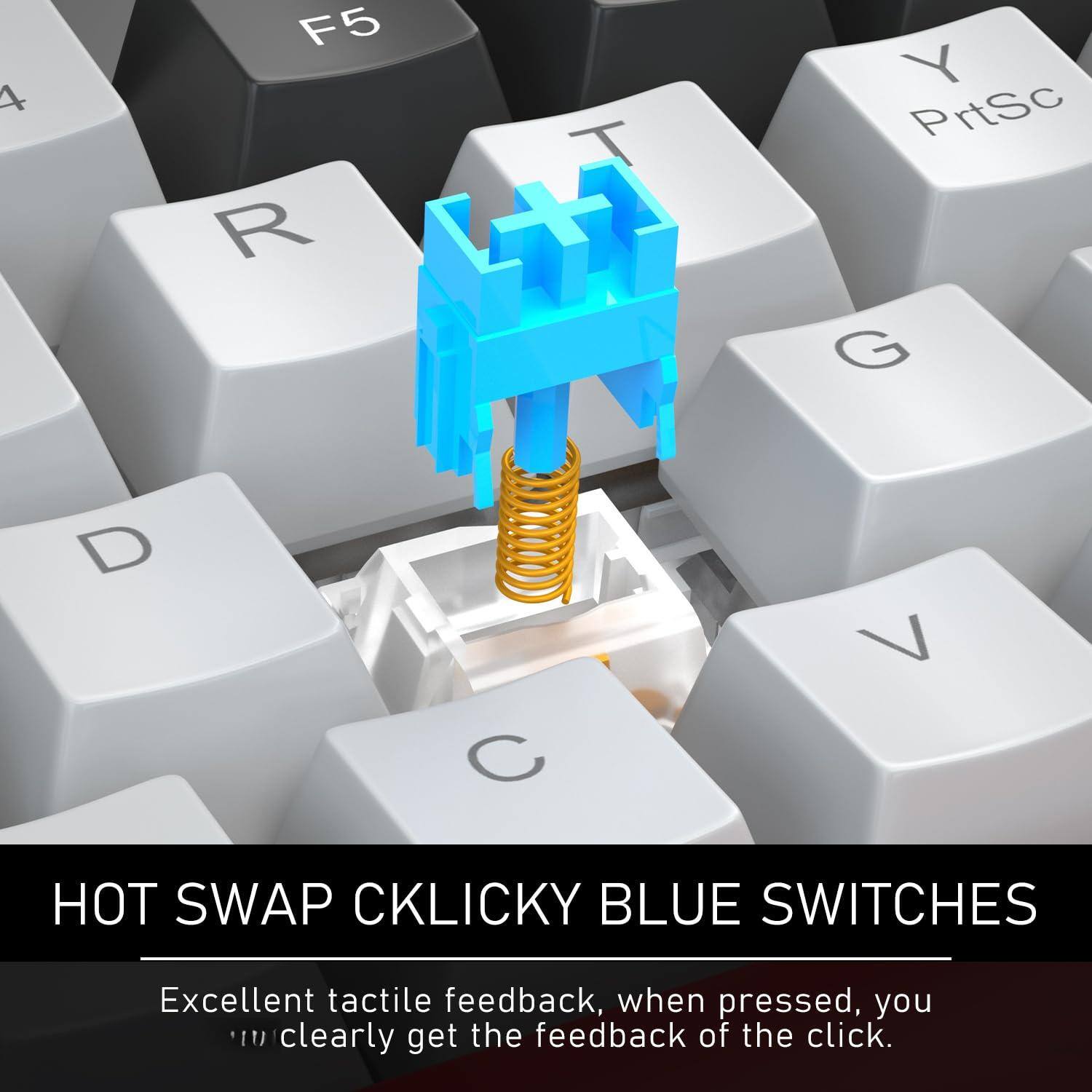 HOT SWAP CKLICKY BLUE SWITCHES

Excellent tactile feedback, when pressed, you clearly get the feedback of the click.