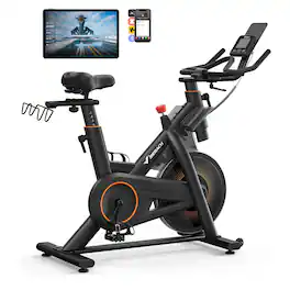 MERACH - S29 Magnetic Exercise Bike for Home Gym, Brake Pad, Self-Developed App, Fitness Courses for Weight Loss - Black