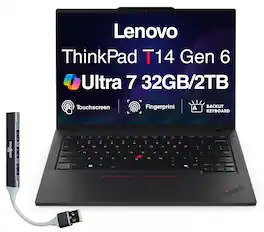 Lenovo - Upgraded - ThinkPad T14 Touchscreen Laptop 14.0 WUXGA Display (Ultra 7-255U, 32GB, 2TB SSD, Win 11 Pro) w/USB Hub - Black