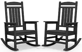 SERWALL - Outdoor Rocking Chair Set of 2, Patio Rocking Chair, HDPE All-Weather Oversized Outdoor Rocking Chair - Black