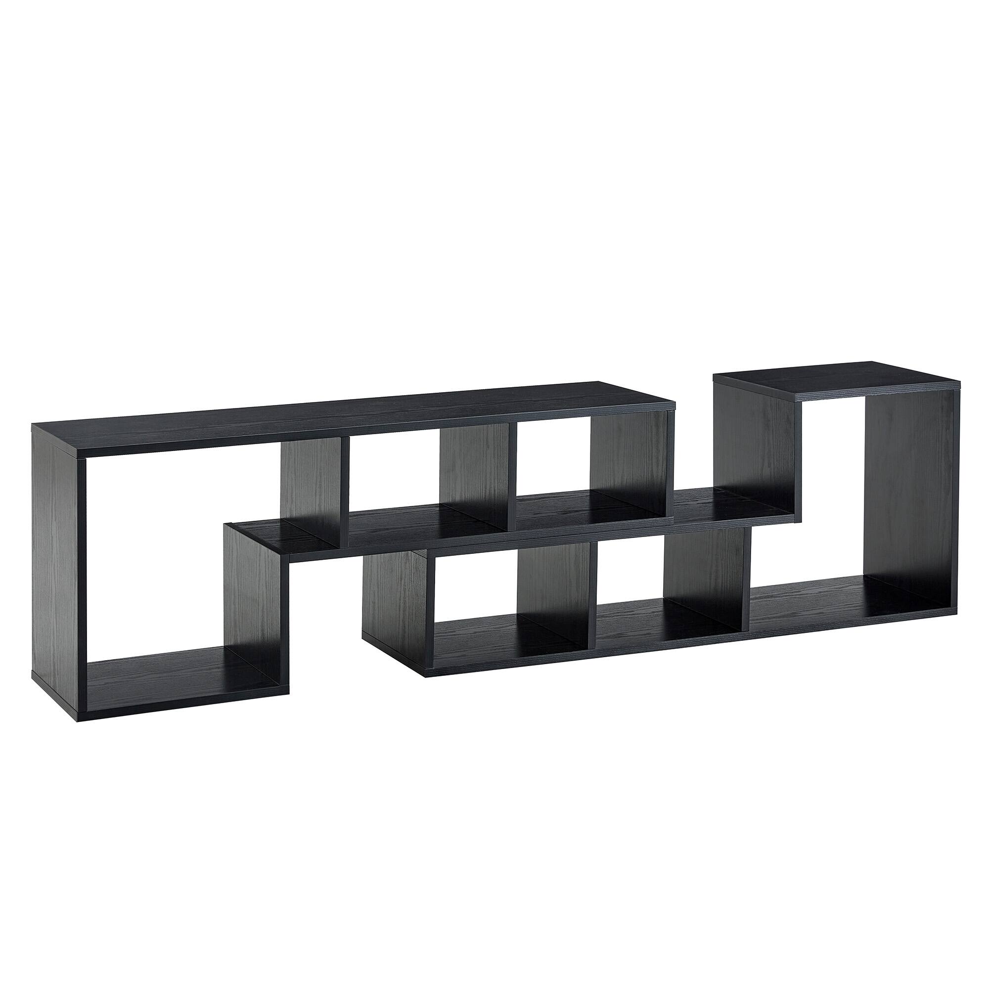 Alt View 10. Loheer - Loheer- Expandable Black Wood TV Stand 4.3 ft to 6 ft Customizable Media Console with Open Shelves for Living Room - Black.
