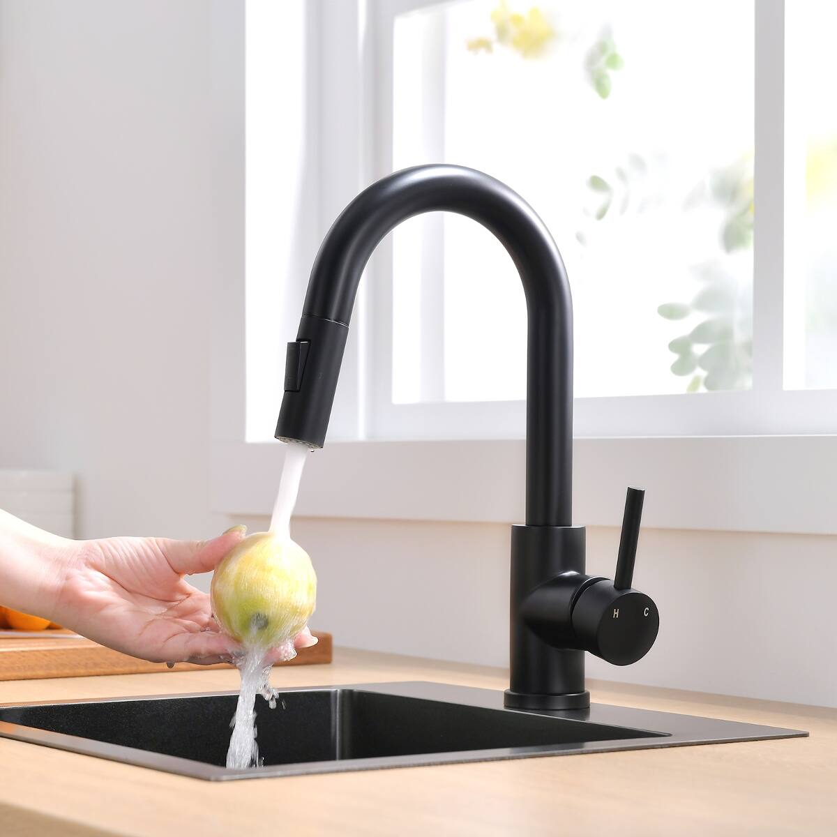 Front. Ropilly - Ropilly Black Kitchen Faucet with Pull Down Sprayer, Single Handle Prep Sink Faucet for Bar, Bathroom or Kitchen - Black.
