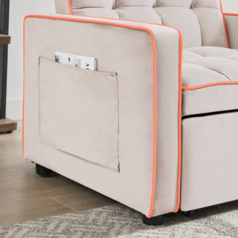 Alt View 1. LUCKY ONE - 3-in-1 Folding Sofa Bed Chair Adjustable Backrest Recliner Single Bed Convertible - Creamy White.