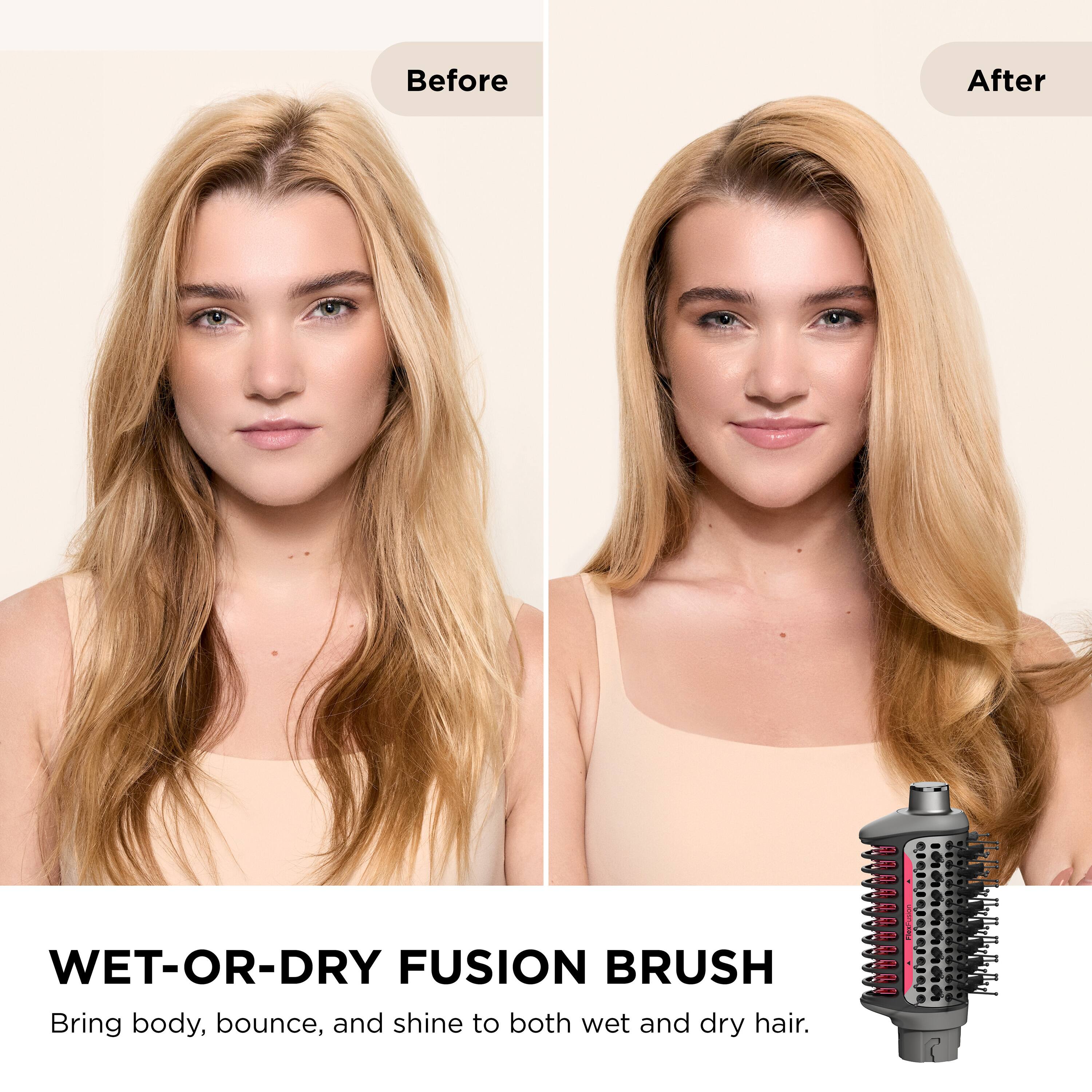 Before After WET-OR-DRY FUSION BRUSH Bring body, bounce, and shine to both wet and dry hair.