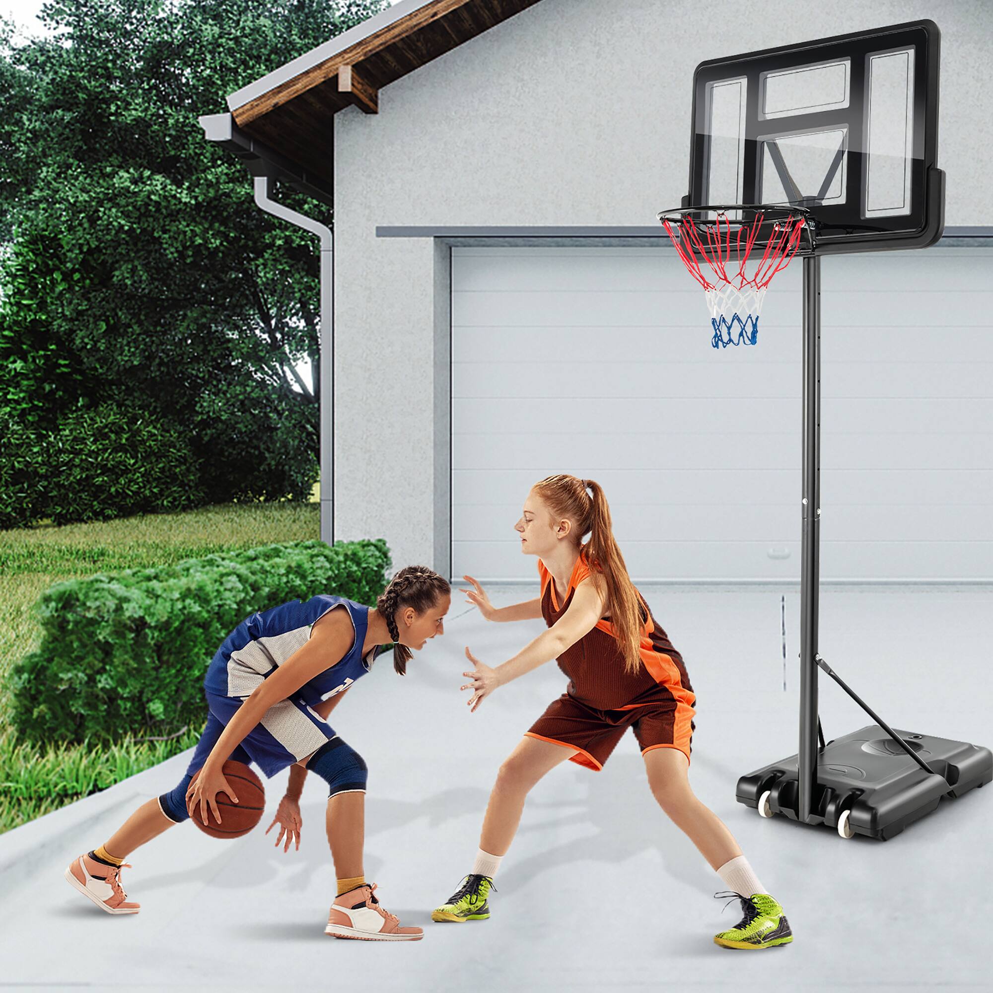 Alt View 1. Costway - Costway 4.25-10FT Portable Adjustable Basketball Hoop System with 44" Backboard 2 Nets - Black.