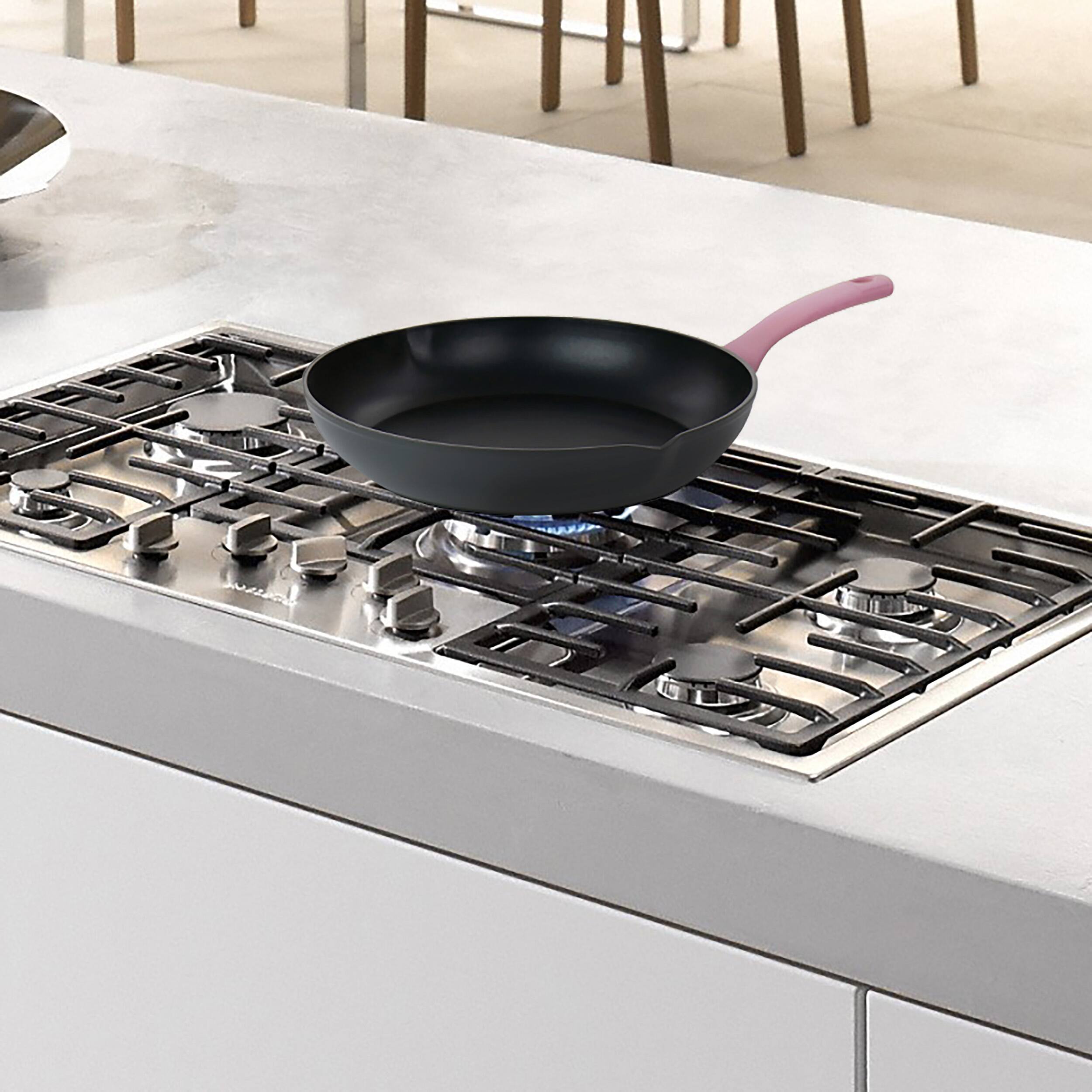 Alt View 5. Oster - Oster Rigby 9.5 Inch Aluminum Nonstick Frying Pan in Pink with Pouring Spouts - Pink.