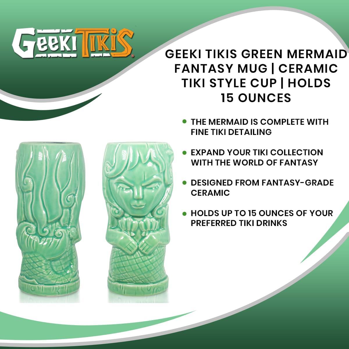 Geeki Tikis Green Mermaid Fantasy Mug | Ceramic Tiki Style Cup | Holds 15 Ounces

- The mermaid is complete with fine tiki detailing
- Expand your tiki collection with the world of fantasy
- Designed from fantasy-grade ceramic
- Holds up to 15 ounces of your preferred tiki drinks