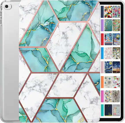 Front. DuraSafe Cases - iPad Air 2 9.7" 2014 Smart Folio Cover with Lightweight Hard Back A1474 A1475 A1476 A1566 A1567 A1822 A1823 A1893 A1954 - Marble Green.