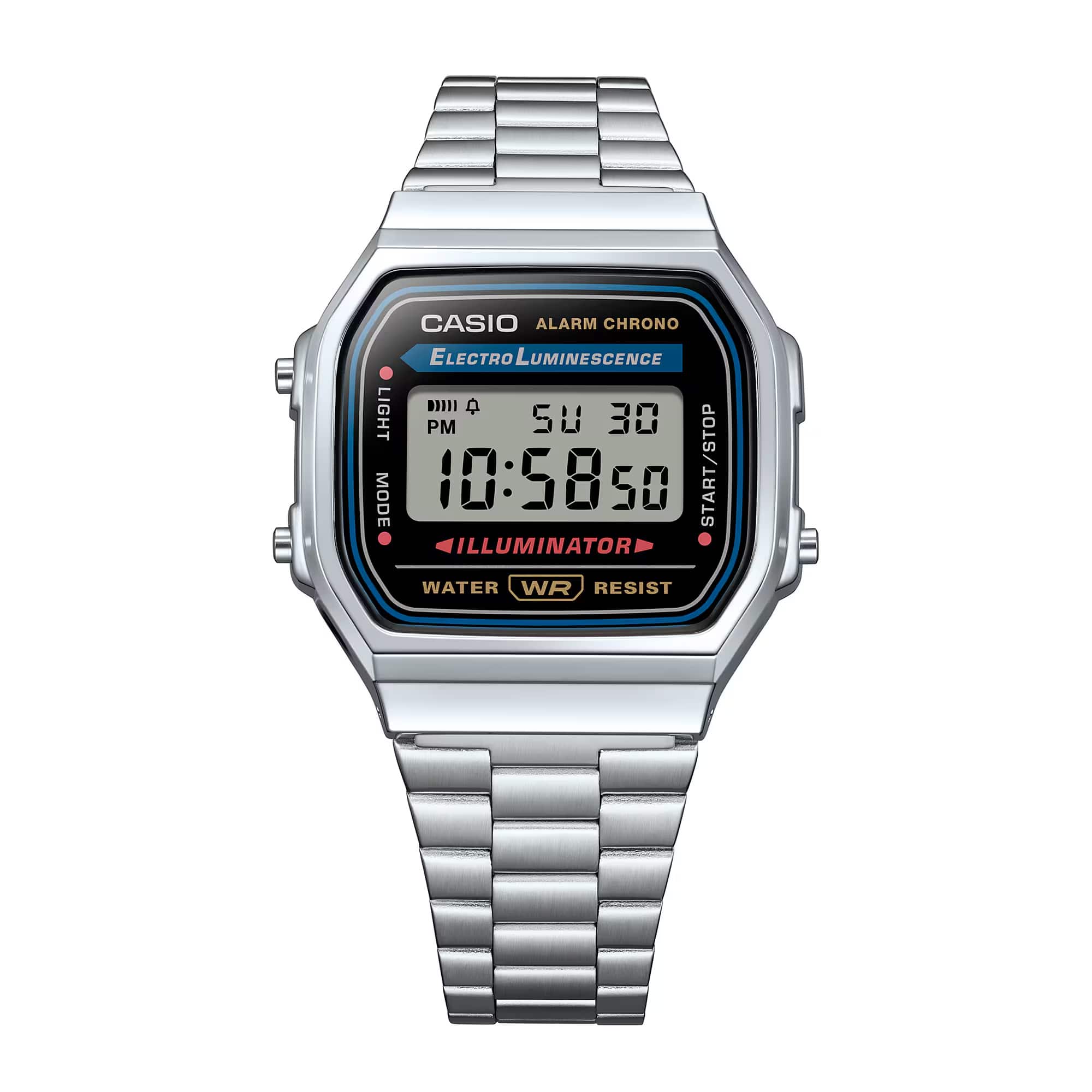 Casio - Digital Watch with Illuminator Display and Stainless Steel Bracelet - A168W-1 - Silver