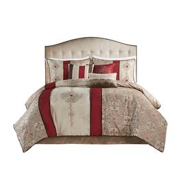 Gracie Mills - Kurtis 7-Piece Jacquard Comforter Set with Designer Throw Pillows - Red