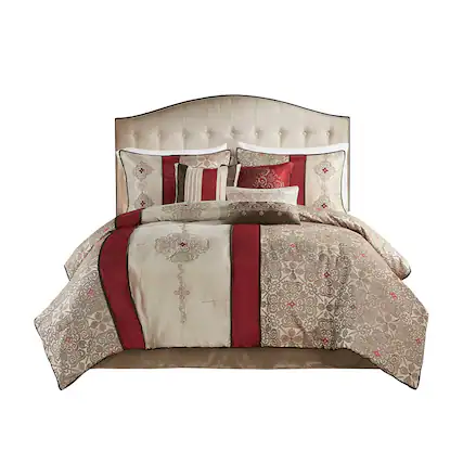 Front. Gracie Mills - Gracie Mills Kurtis 7-Piece Red Jacquard Comforter Set with Designer Throw Pillows - Red.