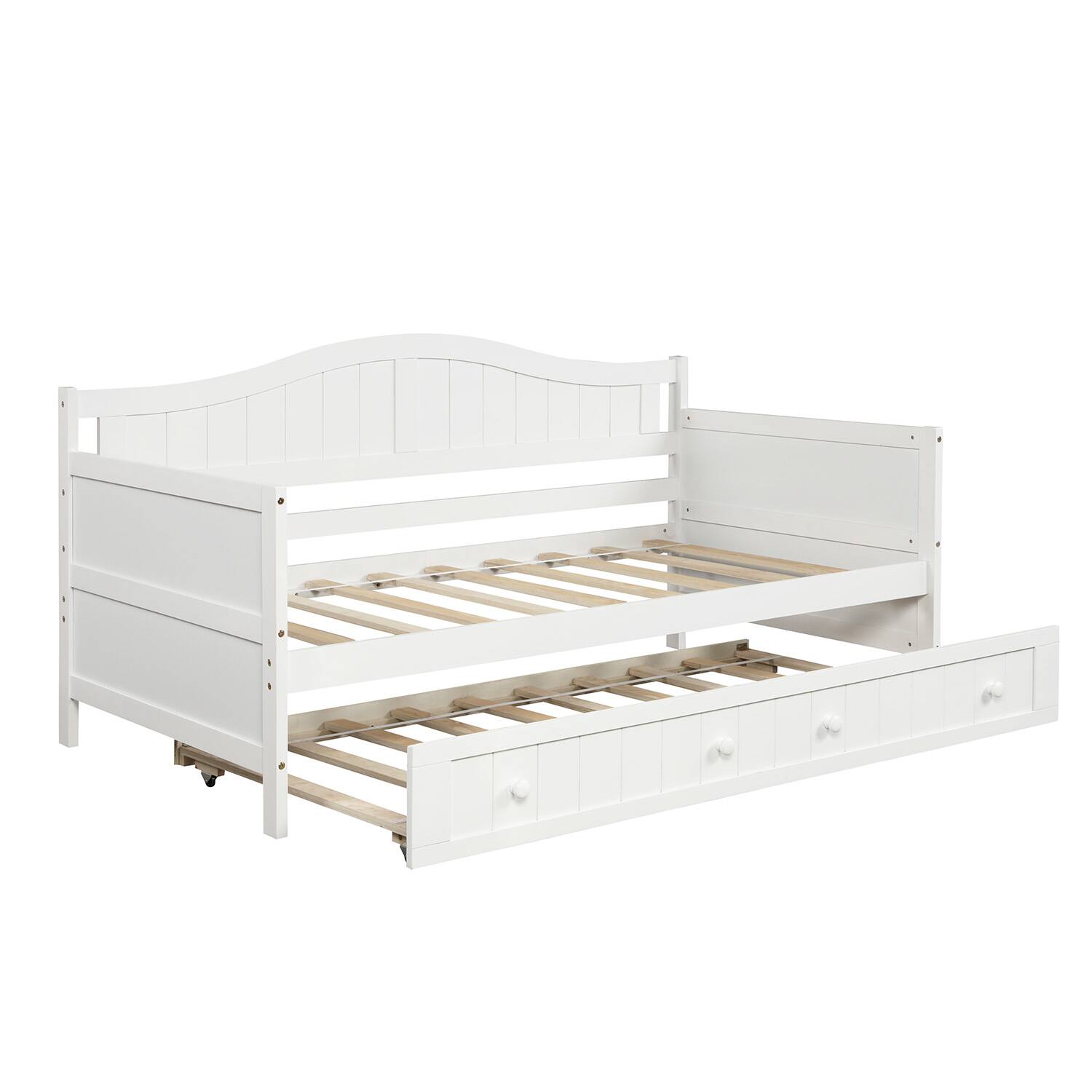 Back. Aukfa - Twin Wooden Daybed with Trundle Bed, Sofa Bed for Bedroom Living Room - White.